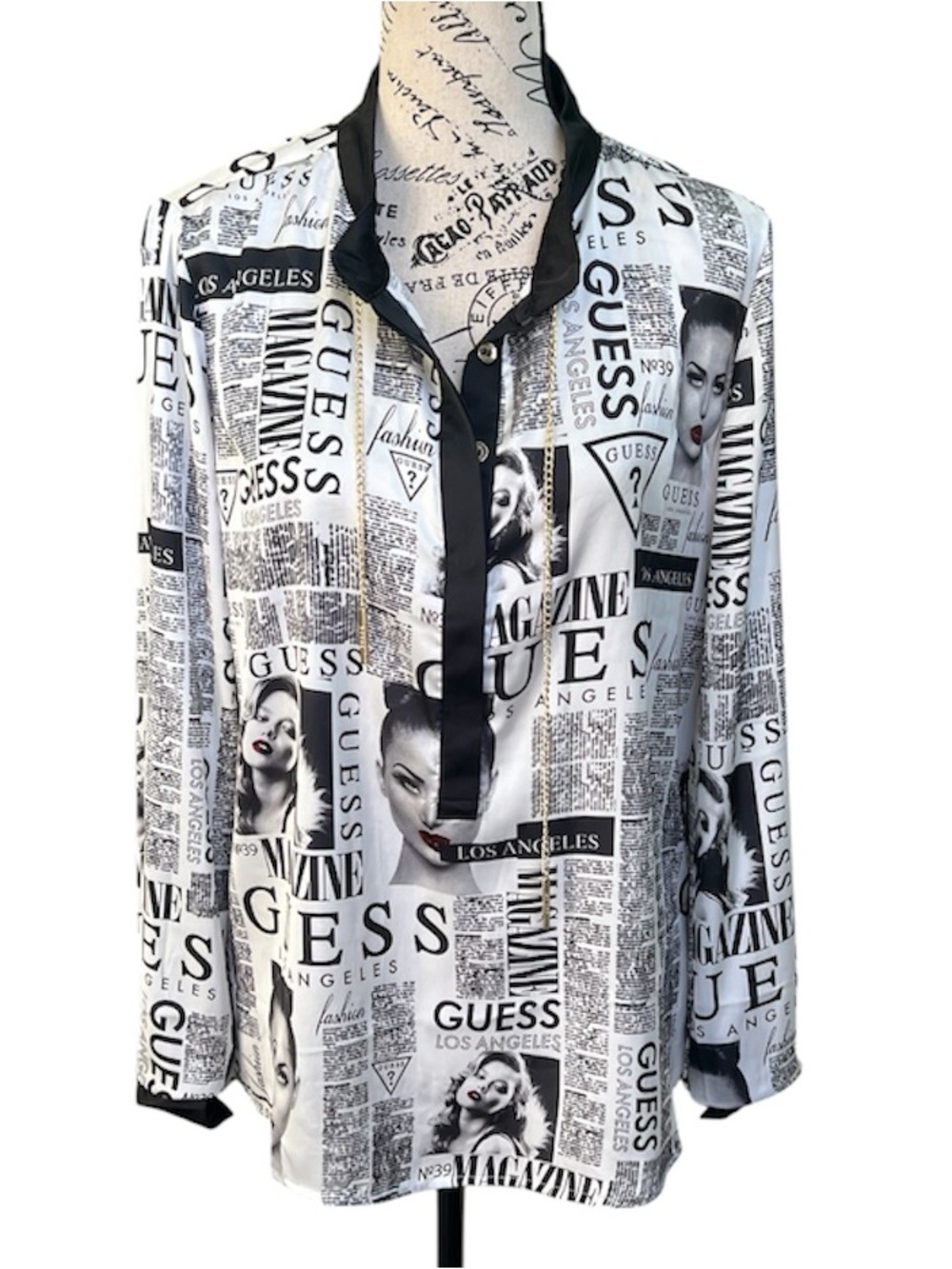 Guess Black and White Logo & Photo Print Button-Down Shirt